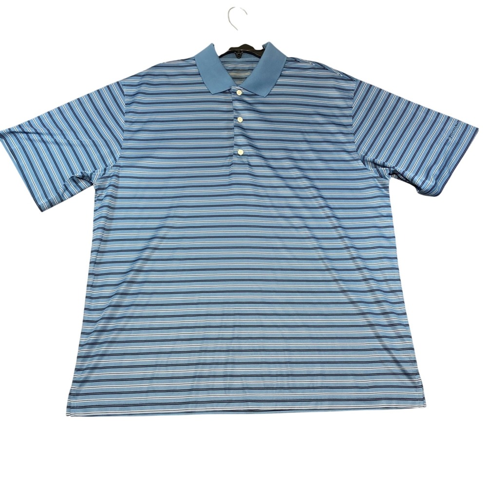 Greg‎ Norman Play Dry Mens Blue Striped Microfiber Polyester Golf Polo Shirt XL